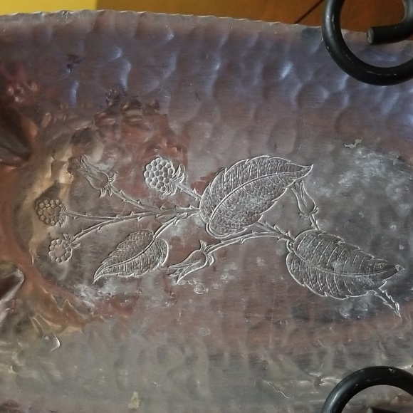 FARBERWARE BERRIES BUDS N LEAVES DISH STAMPED BKLY ALUMINUM - Picture 6 of 6